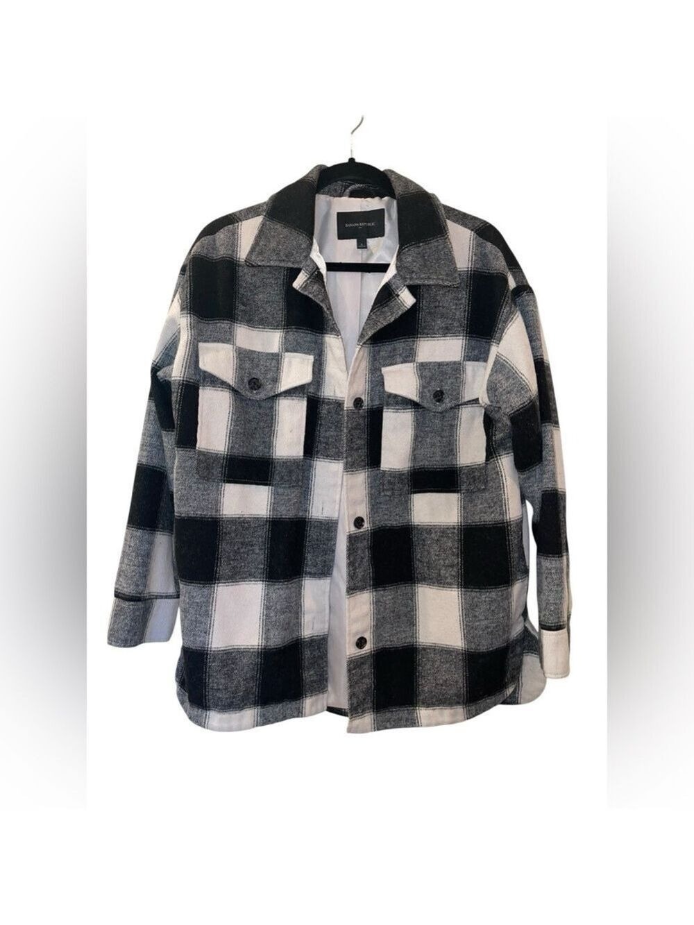 Banana Republic Shacket Shirt Jacket Black Plaid Buttons Pockets Size: Small
